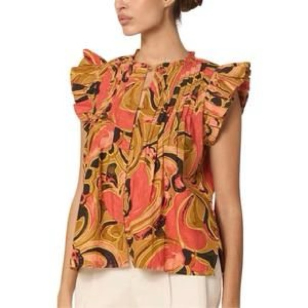 Cleobella Maritza Blouse in Osaria print Size XS Ruffle Sleeve Button Up Top
